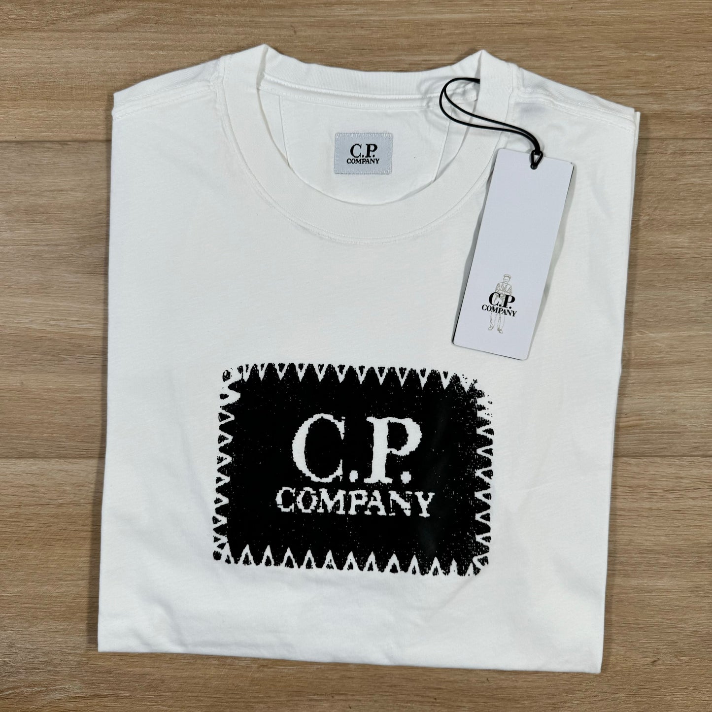 CP Company Stitch Block Logo T-Shirt in Gauze White
