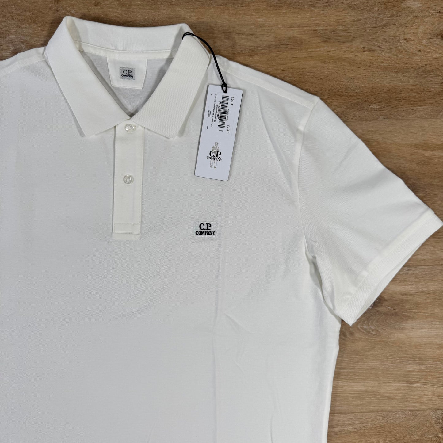 CP Company Stretch Piquet Logo Polo Shirt in Gauze White