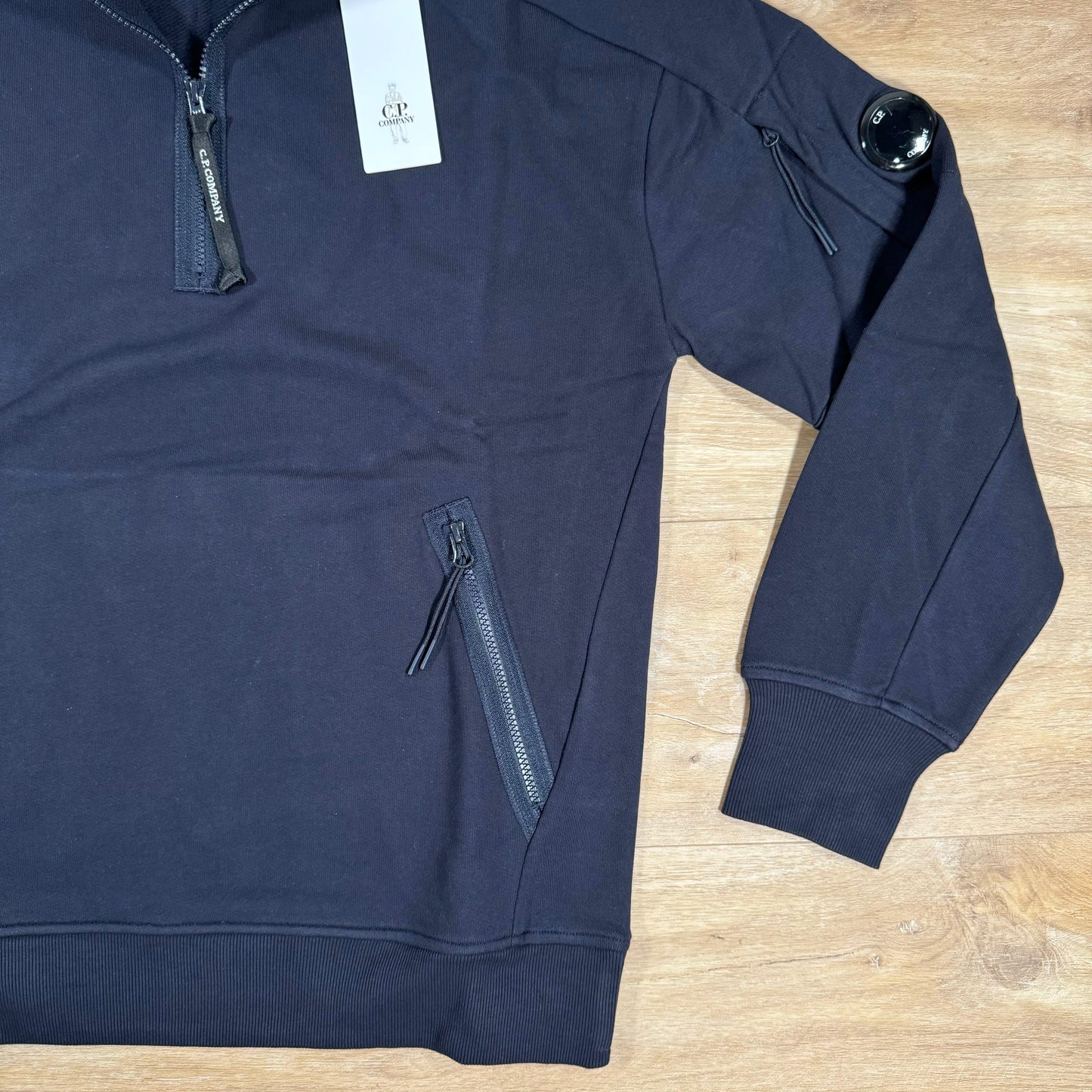 CP Company Diagonal Raised Half-Zipped Lens Sweatshirt in Navy