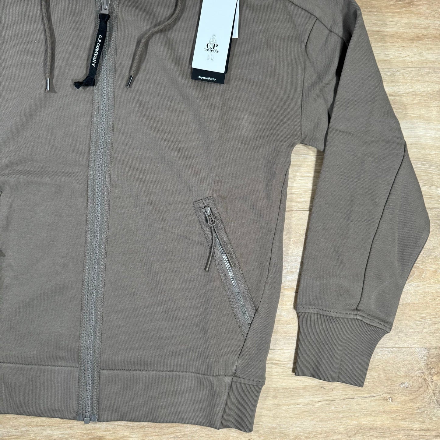 CP Company Diagonal Raised Zipped Goggle Hoodie in Walnut