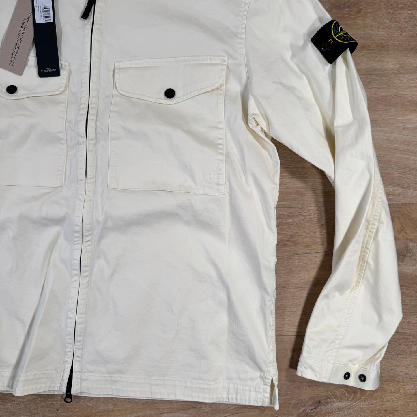 Stone Island Organic Stretch Cotton Overshirt in Ivory
