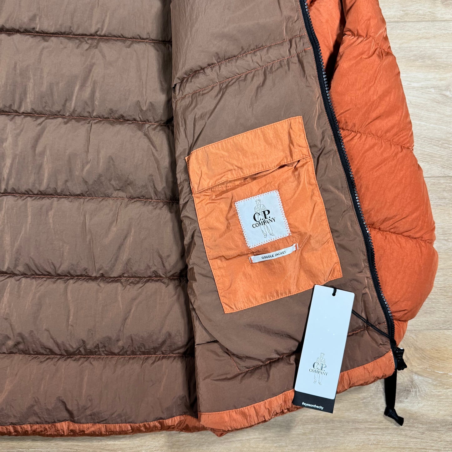 CP Company Chrome-R Goggle Down Jacket in Bombay Brown