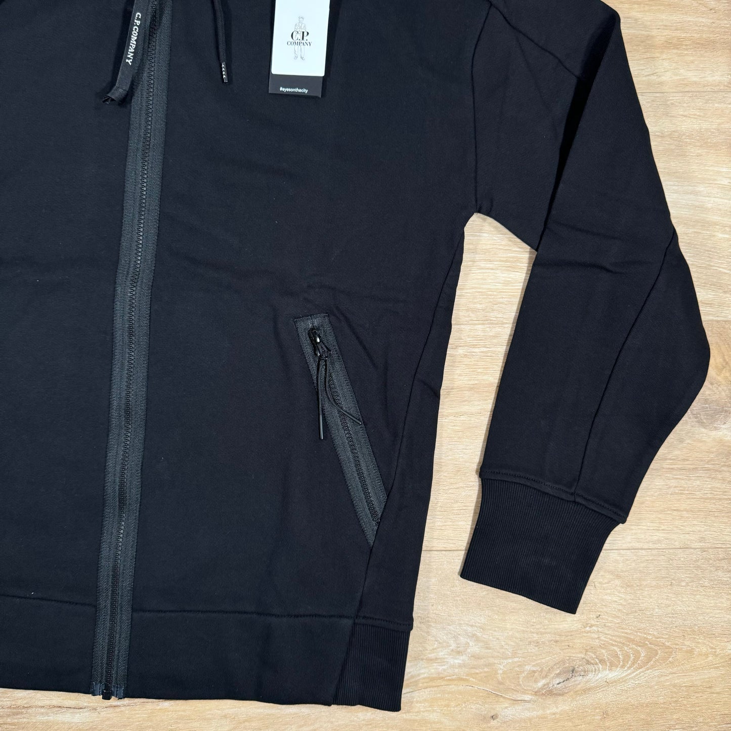 CP Company Diagonal Raised Fleece Goggle Hoodie in Black