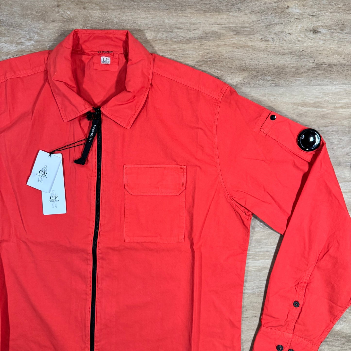 CP Company Organic Gabardine Lens Overshirt in Poinciana Orange