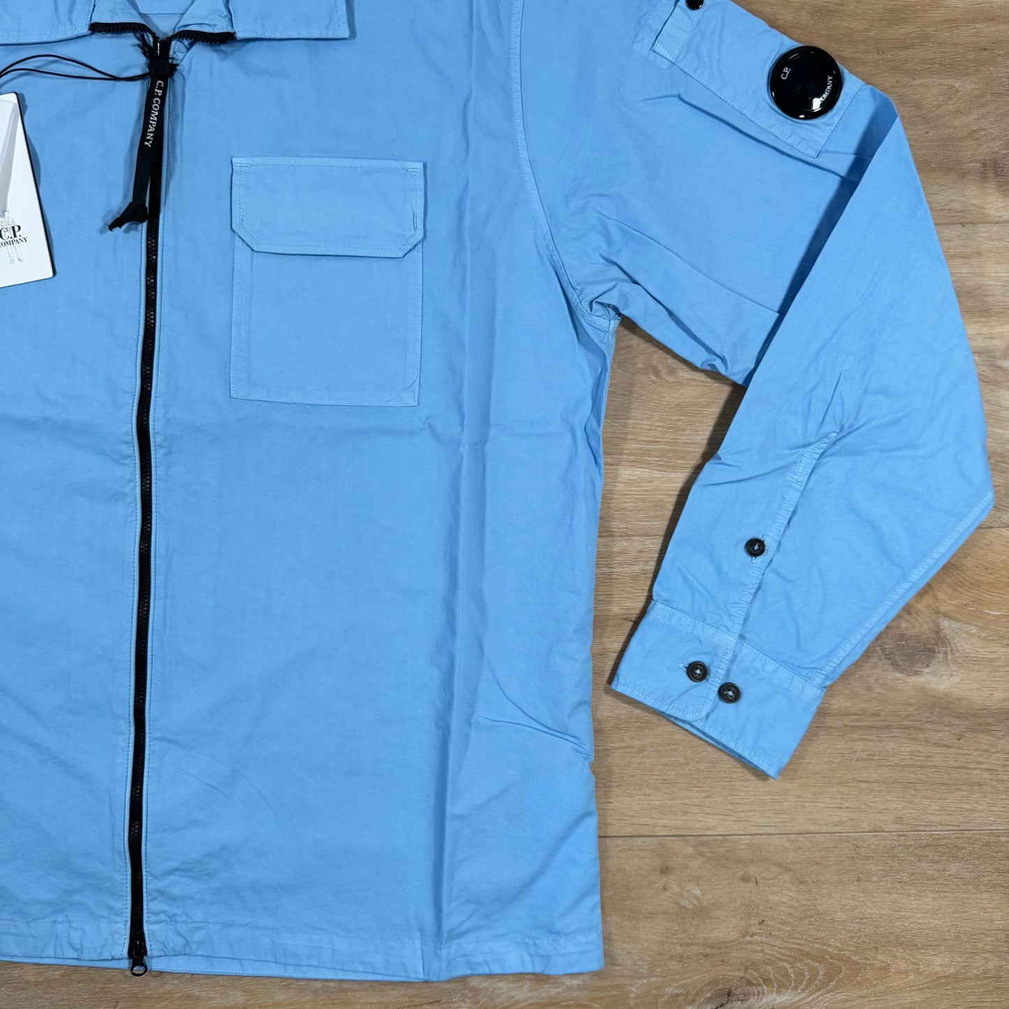 CP Company Organic Gabardine Lens Overshirt in Cerulean - Light Blue