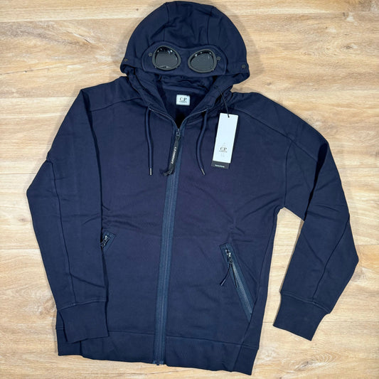 CP Company Diagonal Raised Fleece Goggle Hoodie in Navy