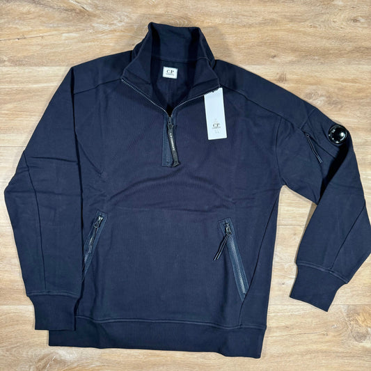 CP Company Diagonal Raised Half-Zipped Lens Sweatshirt in Navy