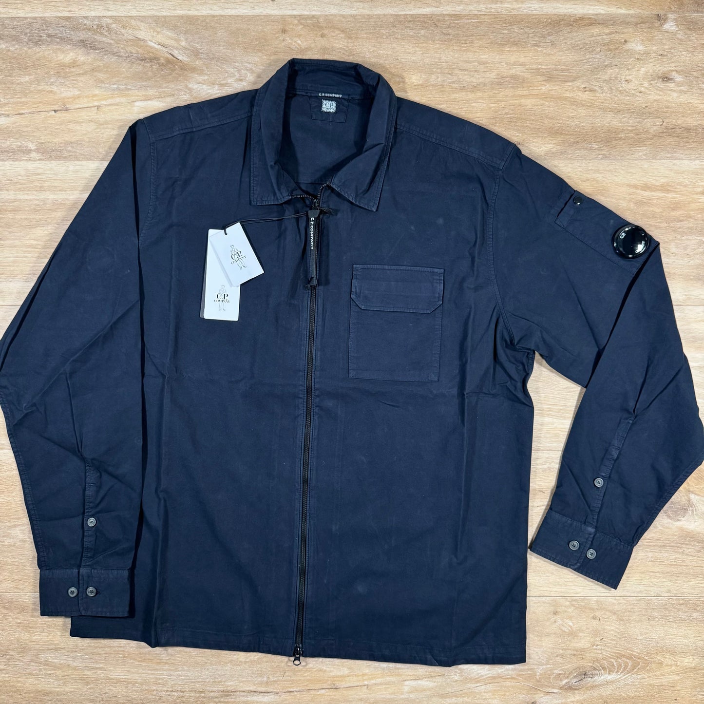 CP Company Organic Gabardine Lens Overshirt in Navy