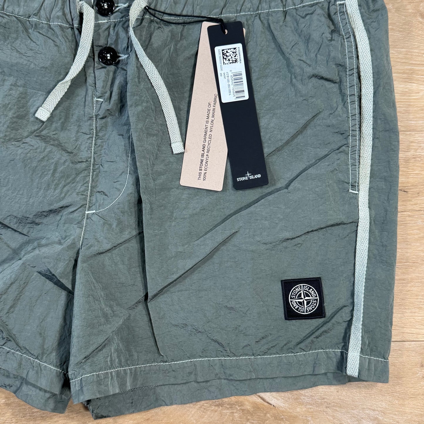 Stone Island Nylon Metal Button Swim Shorts in Sage Green