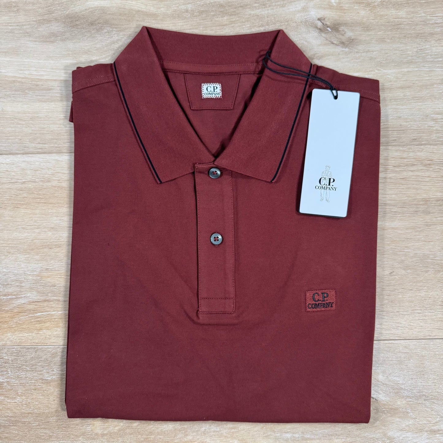 CP Company Stretch Piquet Striped Collar Polo Shirt in Sable - Brown