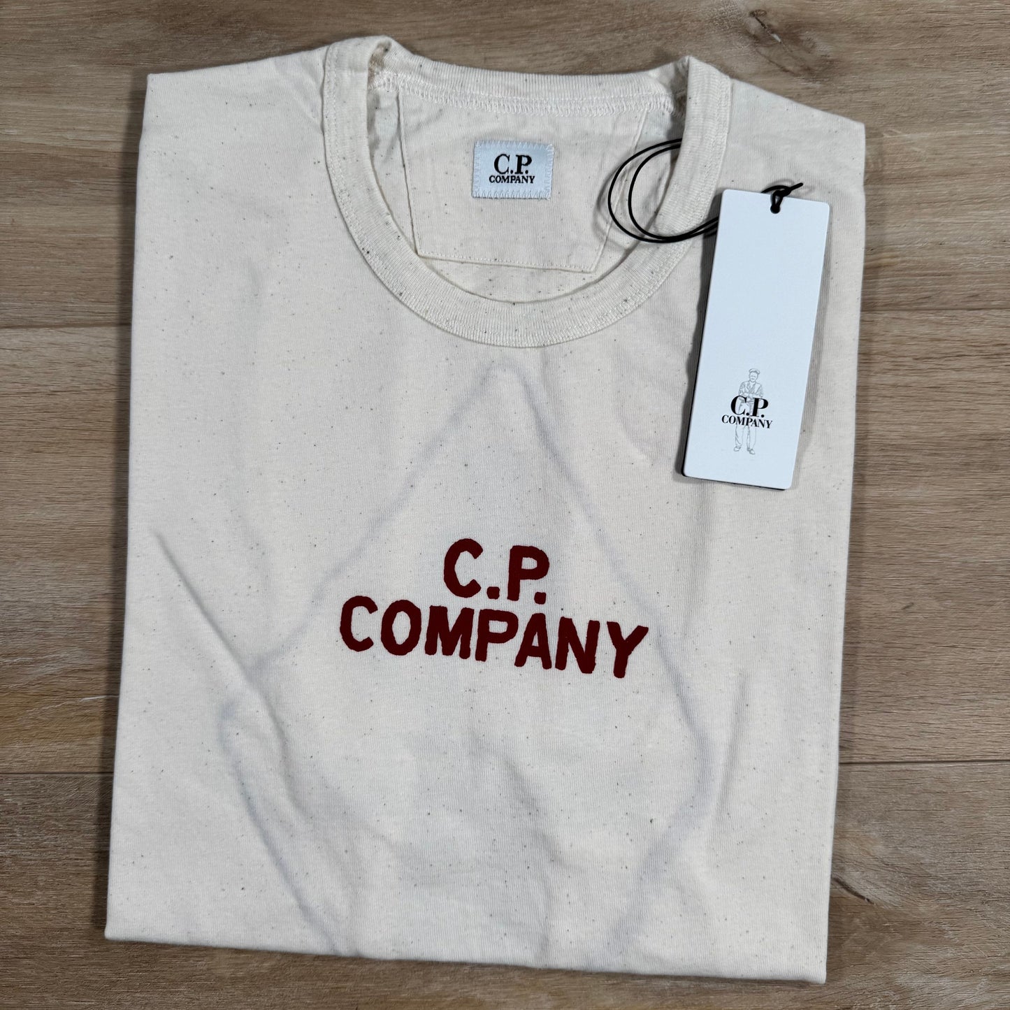 CP Company Natural Jersey Logo T-Shirt in Pistachio Shell - Beige
