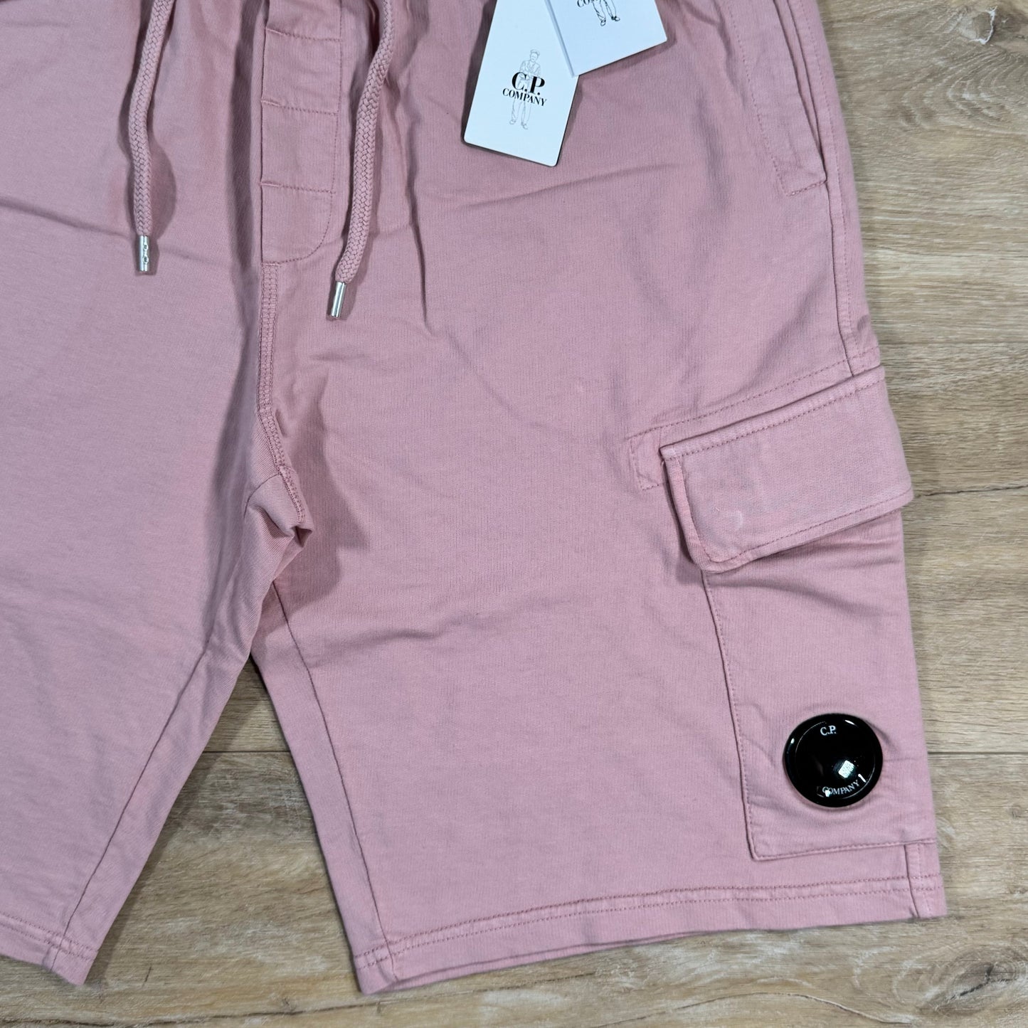 CP Company Light Fleece Cargo Lens Shorts in Misty Rose - Pink