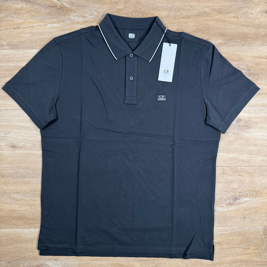 CP Company Stretch Piquet Striped Collar Polo Shirt in Black Sand
