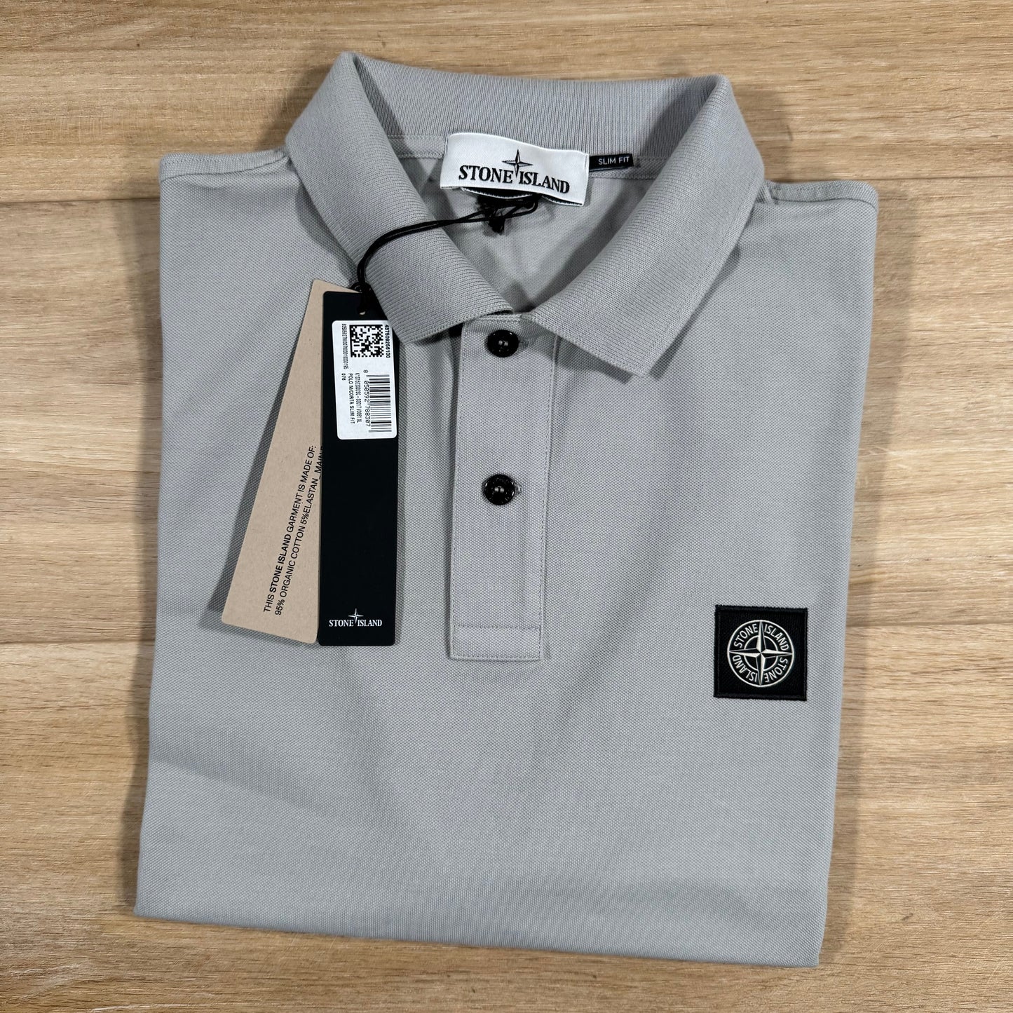 Stone Island Organic Cotton Pique Polo Shirt in Pearl Grey