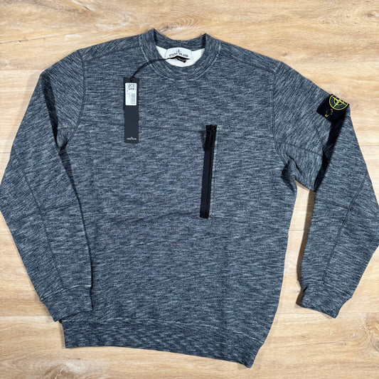 Stone Island Mouline Cotton Zip Pocket Sweatshirt in Lead Grey