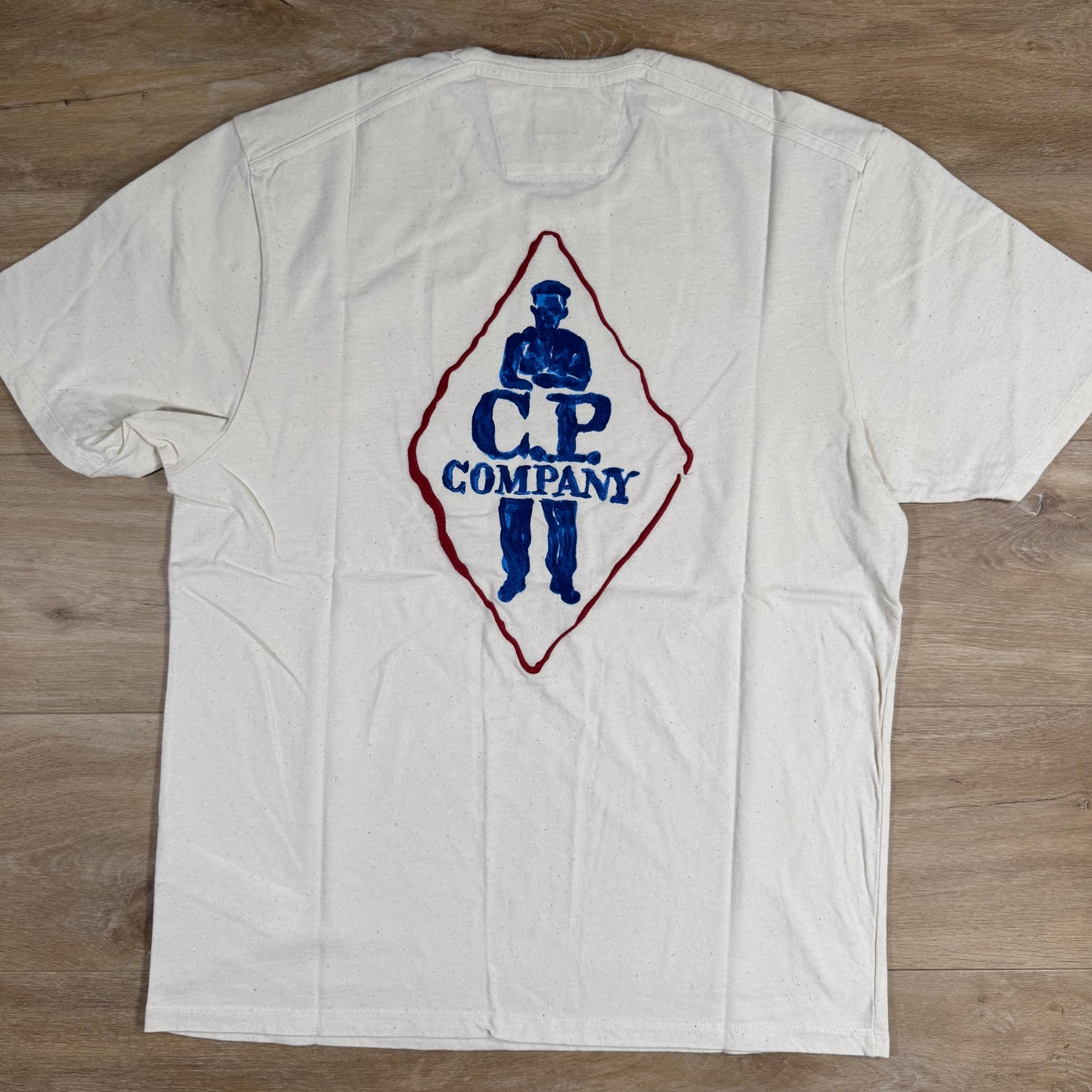 CP Company Natural Jersey Logo T-Shirt in Pistachio Shell - Beige