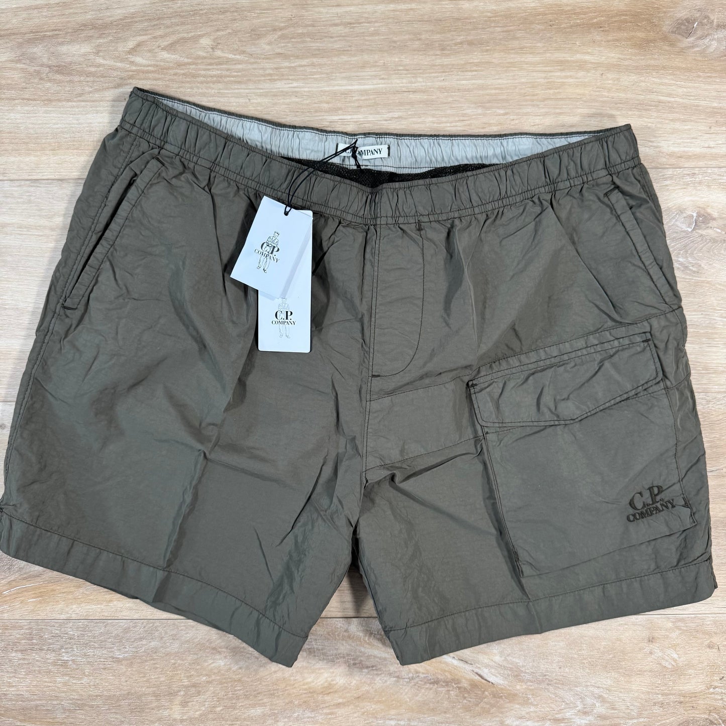 CP Company Flatt Nylon Logo Swim Shorts in Ivy Green