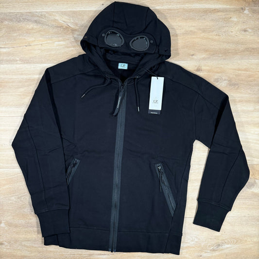 CP Company Diagonal Raised Zipped Goggle Hoodie in Black