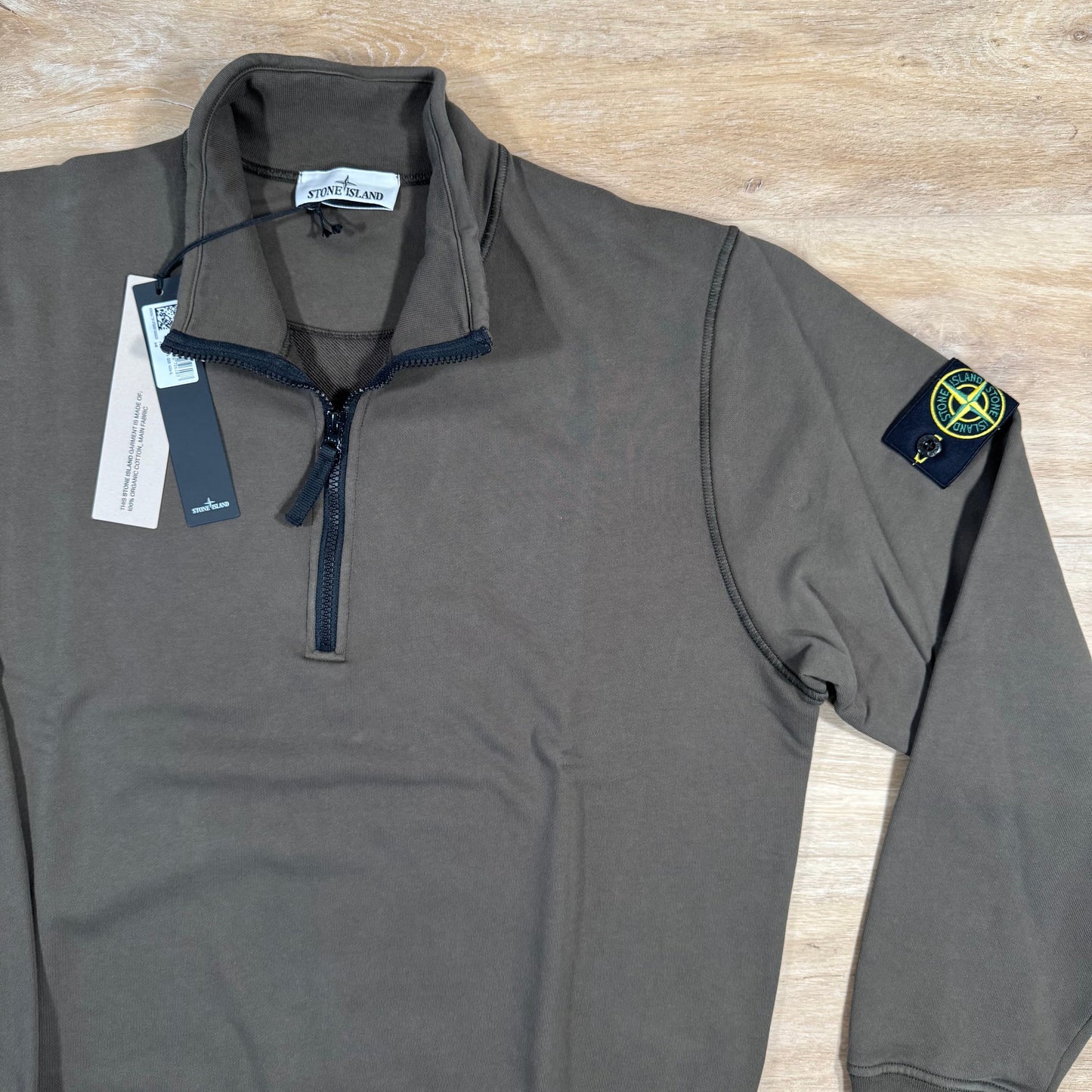 Stone Island Organic Cotton Half-Zip Sweatshirt in Military Green