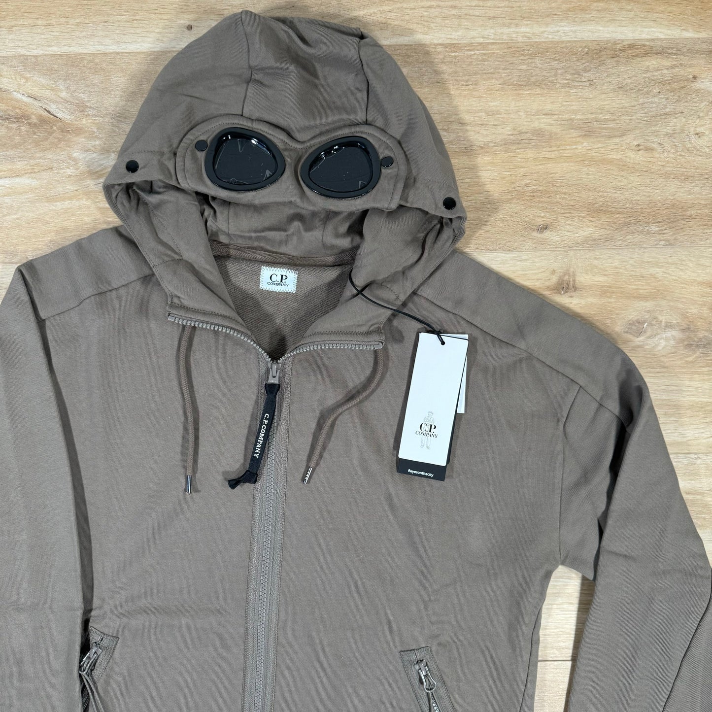 CP Company Diagonal Raised Zipped Goggle Hoodie in Walnut