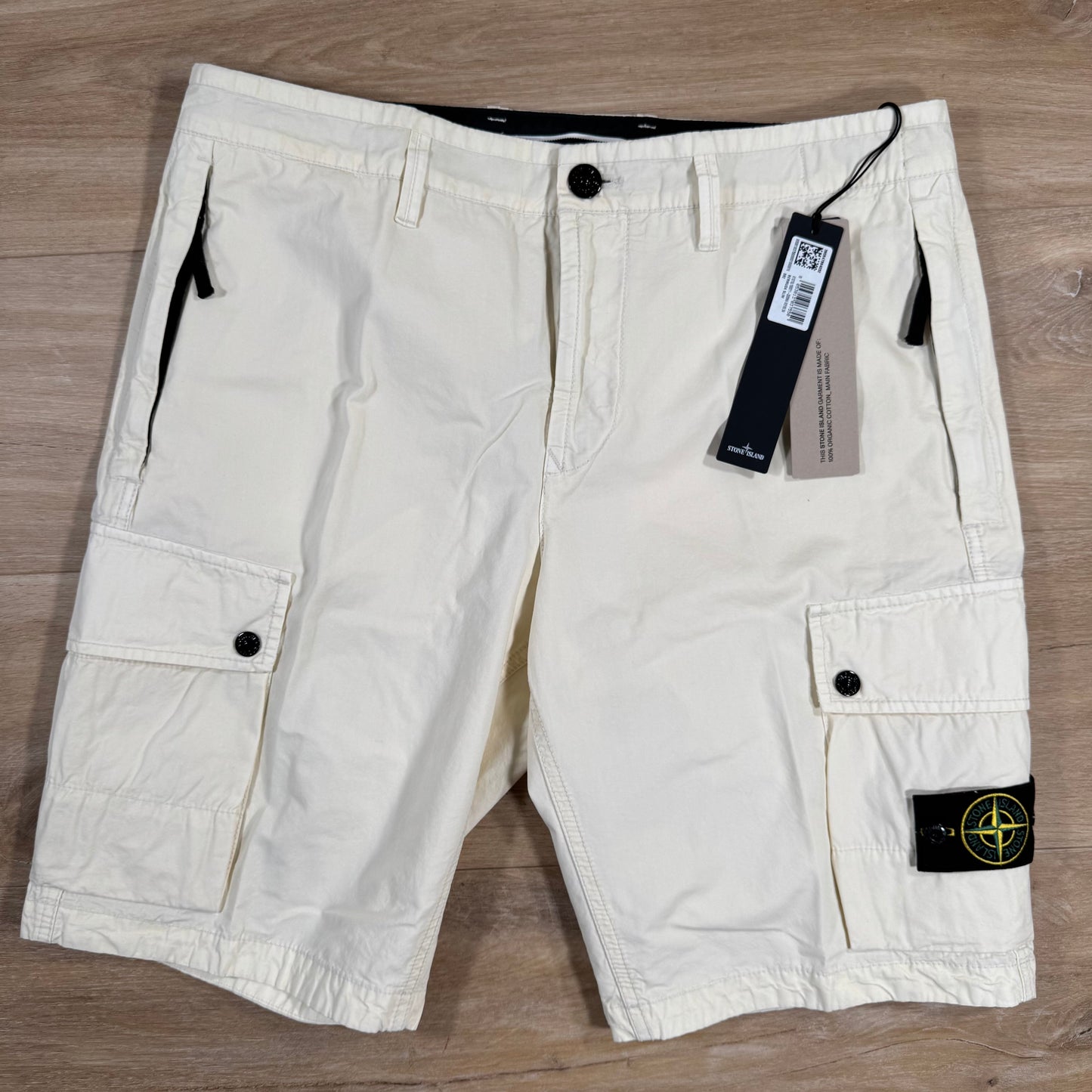 Stone Island Brushed Cotton Cargo Bermuda Shorts in Ivory