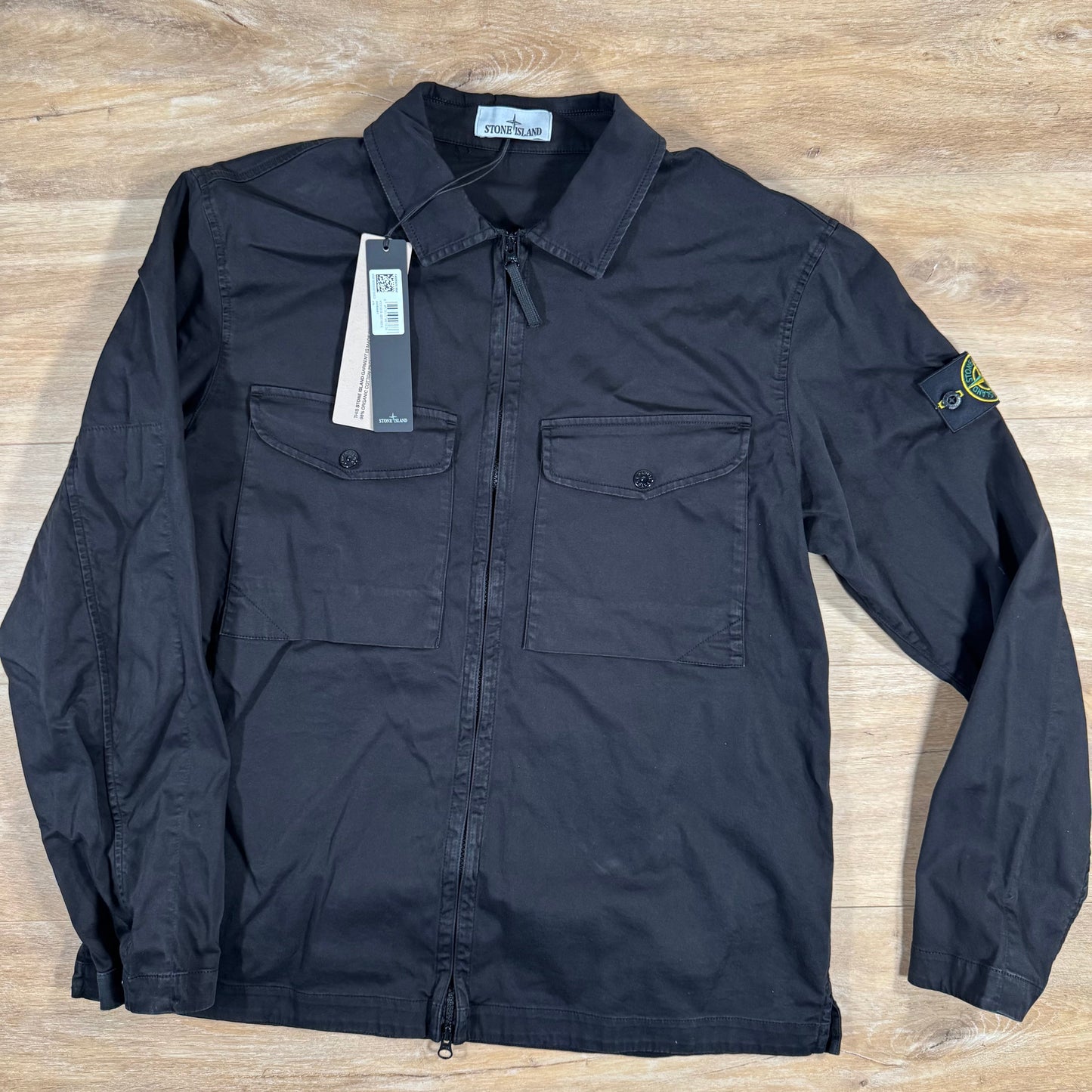 Stone Island Organic Stretch Cotton Overshirt in Black