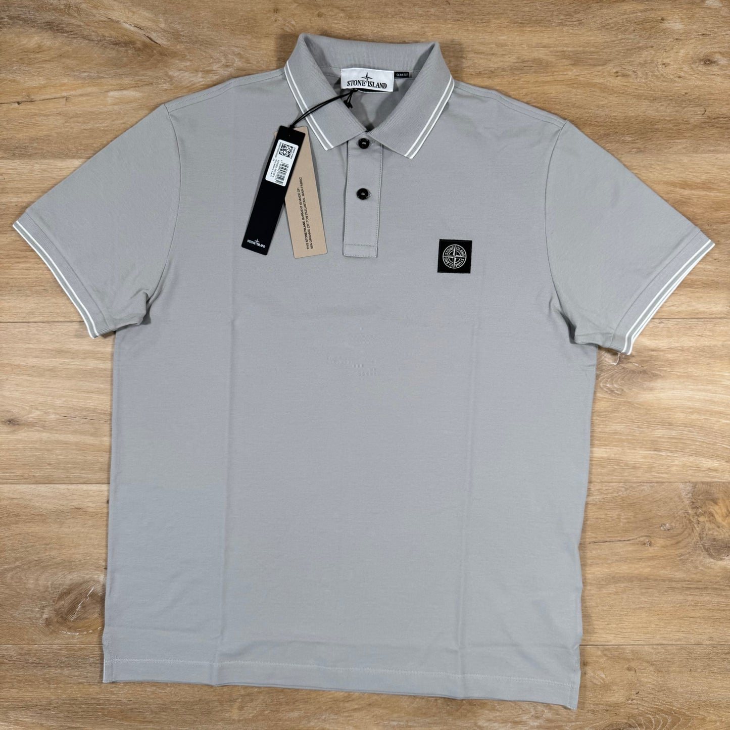 Stone Island Organic Cotton Pique Polo Shirt in Pearl Grey