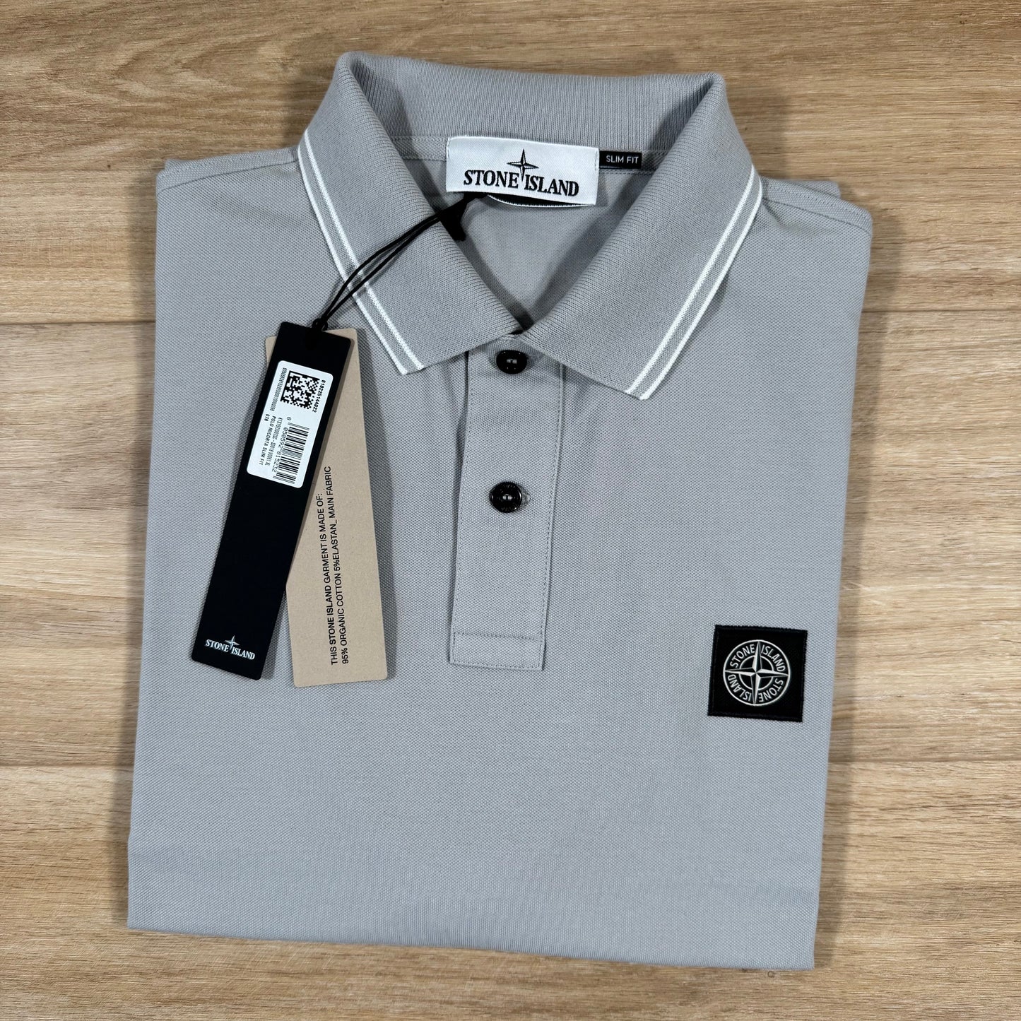 Stone Island Organic Cotton Pique Polo Shirt in Pearl Grey