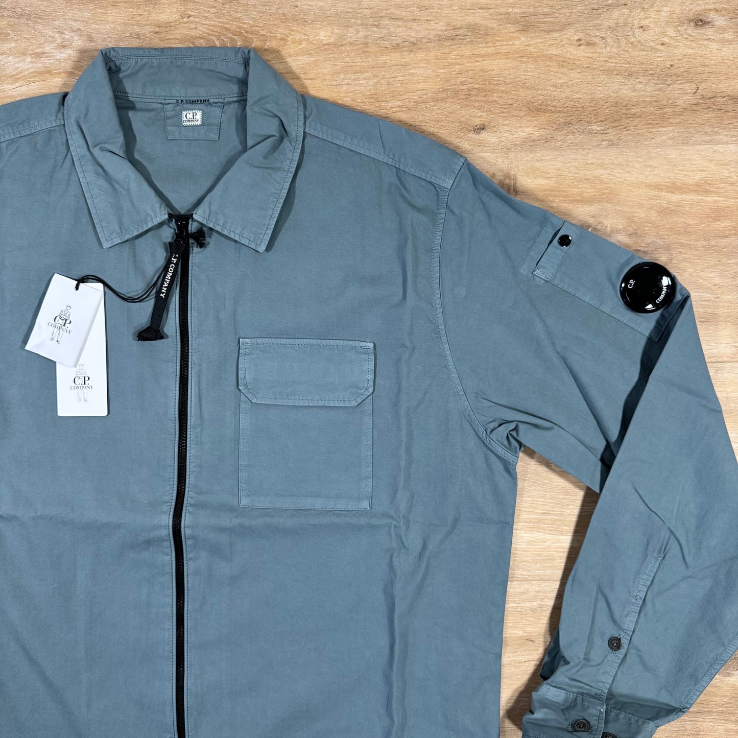 CP Company Organic Gabardine Lens Overshirt in Stormy Weather - Blue
