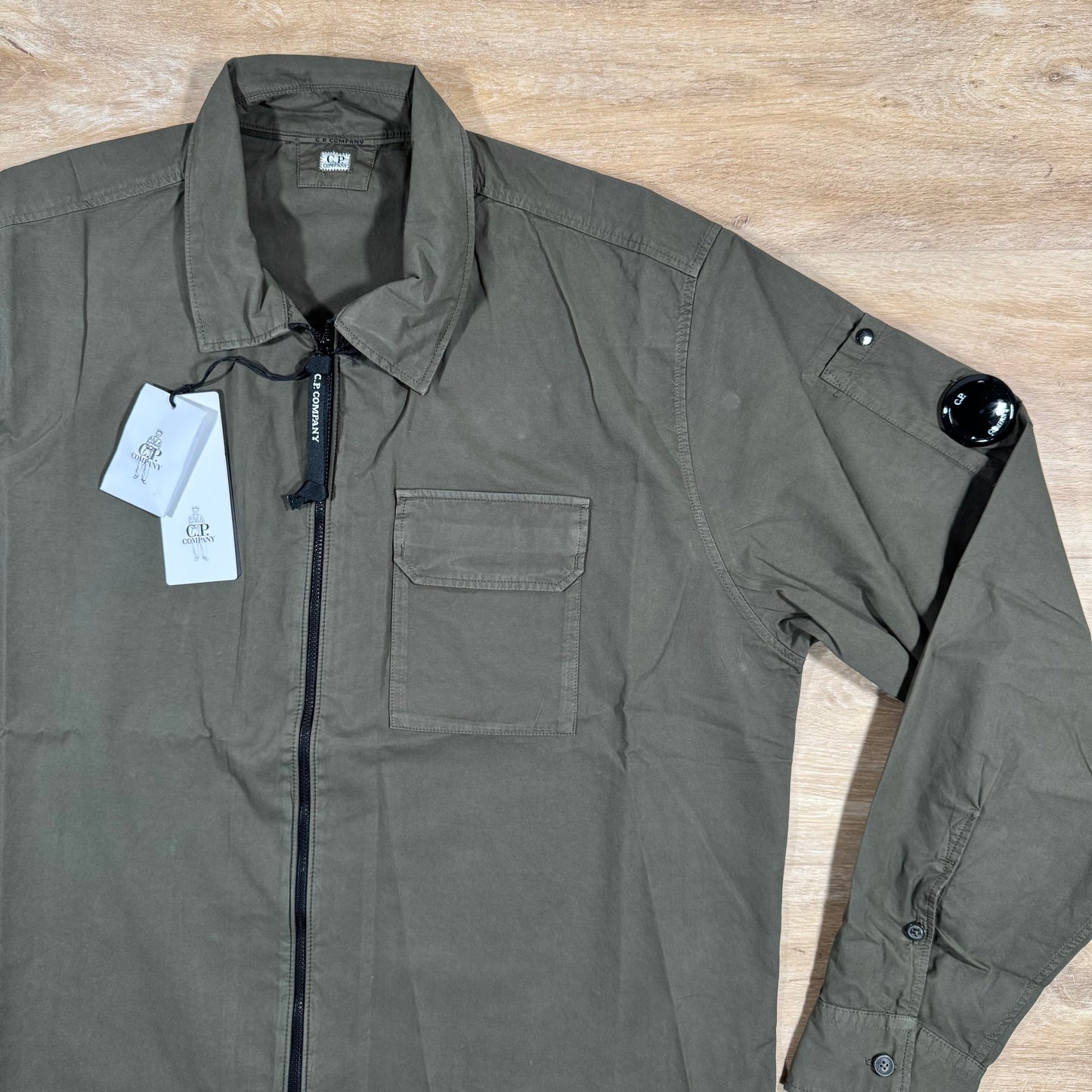 CP Company Organic Gabardine Lens Overshirt in Ivy Green
