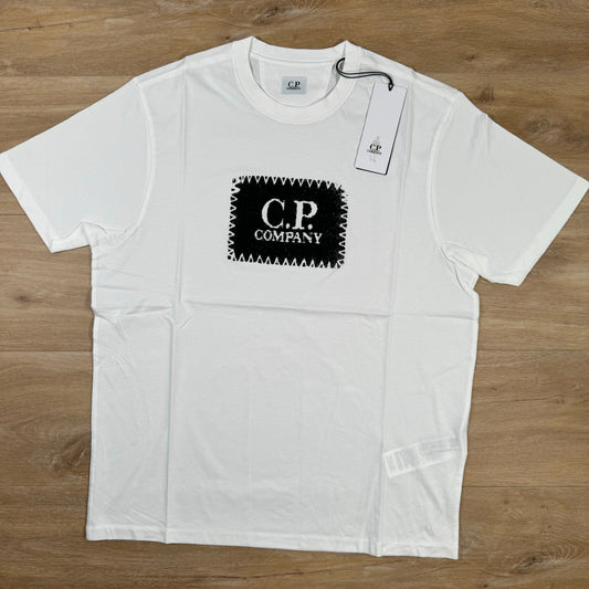 CP Company Stitch Block Logo T-Shirt in Gauze White