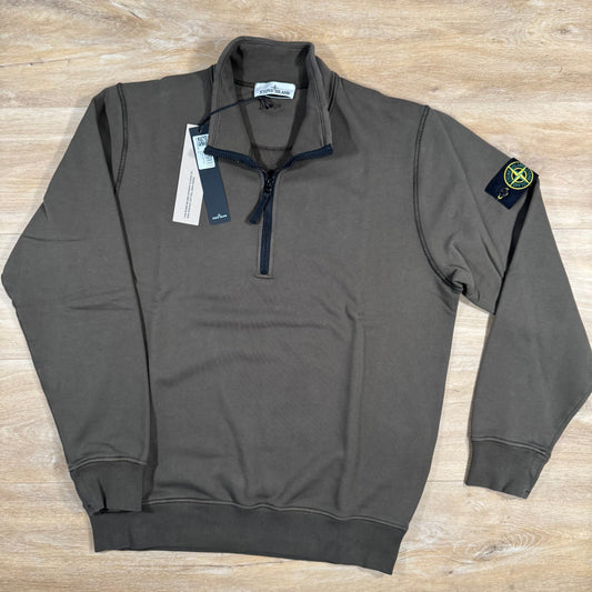 Stone Island Organic Cotton Half-Zip Sweatshirt in Military Green