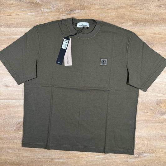 Stone Island Combed Organic Cotton Patch Logo T-Shirt in Military Green