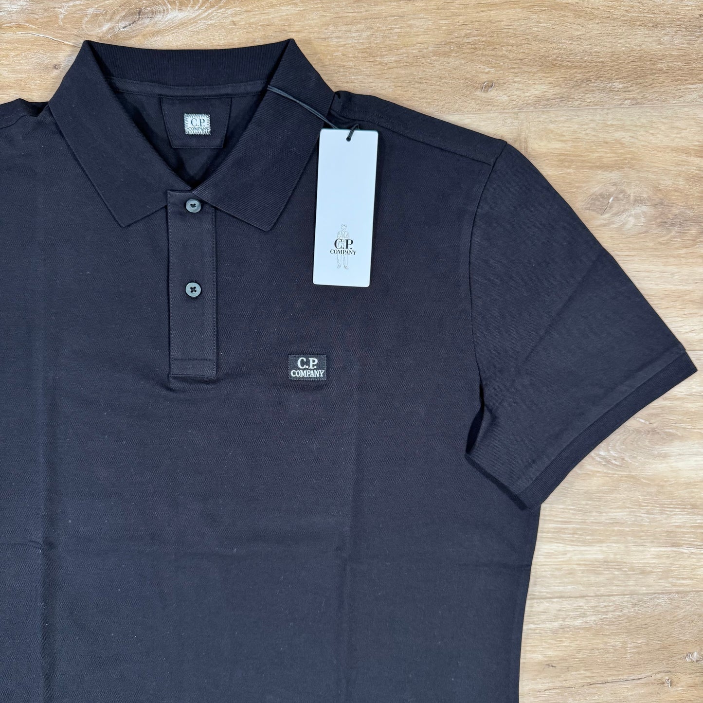 CP Company Stretch Piquet Logo Polo Shirt in Navy