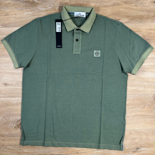 Stone Island Organic Cotton Overdye Polo Shirt in Sage Green