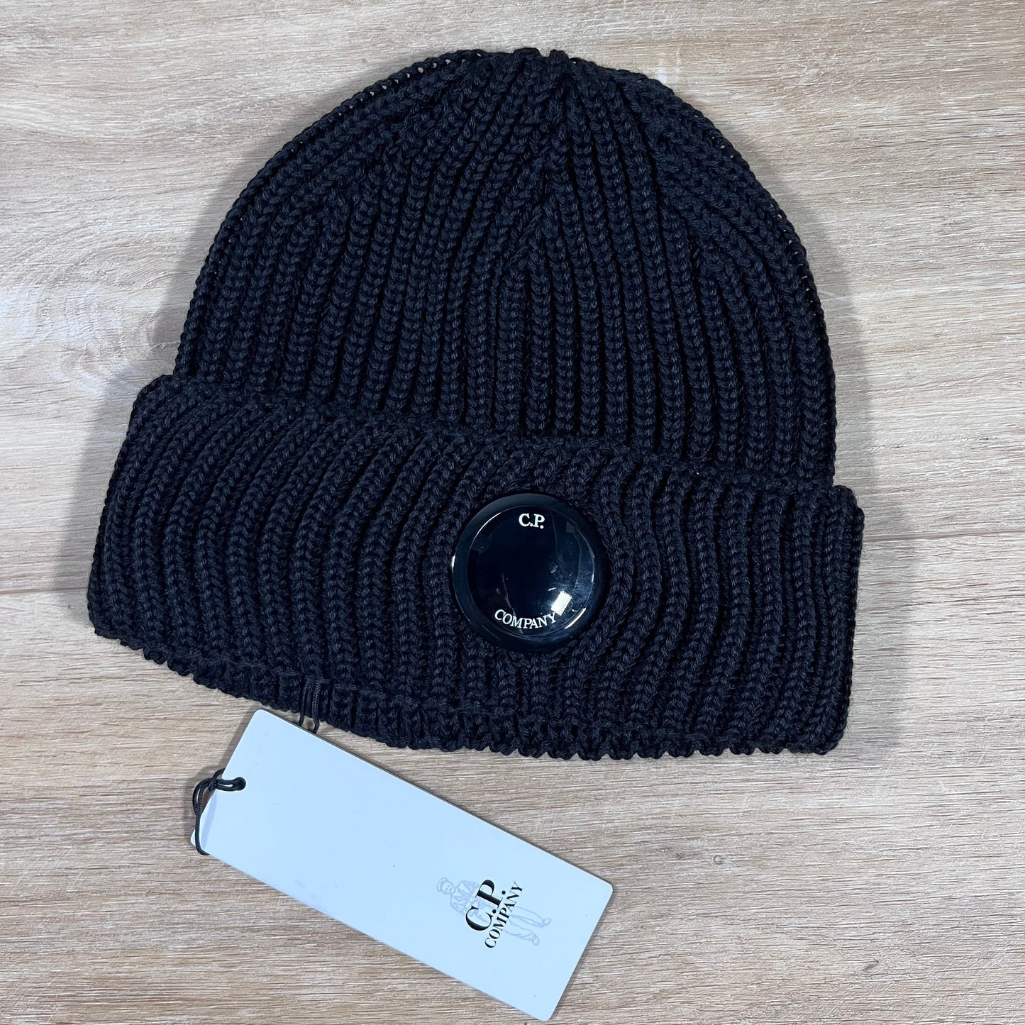 CP Company Extra Fine Merino Wool Lens Beanie in Black