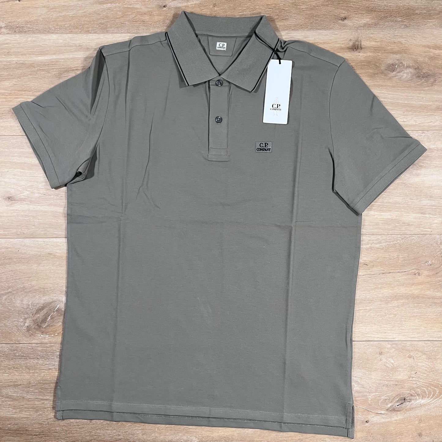 CP Company Stretch Piquet Striped Collar Polo Shirt in Fallen Rock