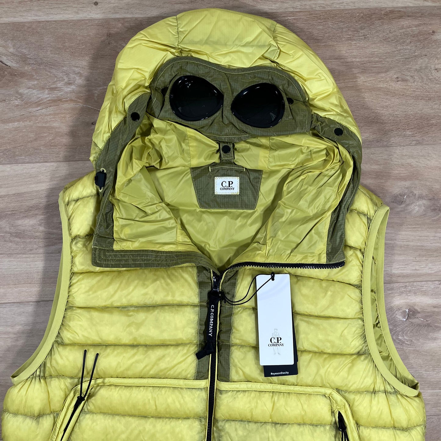 CP Company DD Shell Goggle Down Gilet in Green Sheen - Yellow