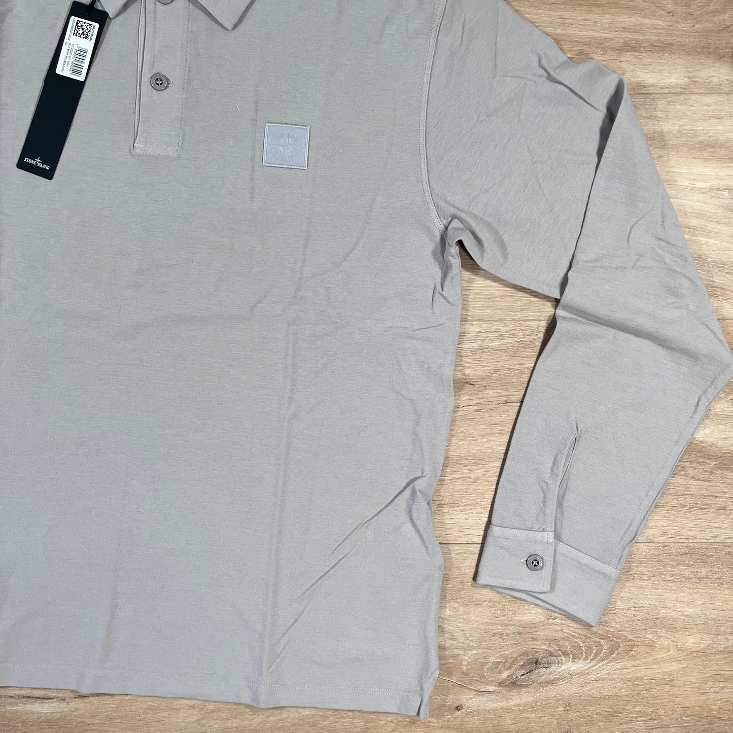 Stone Island Crepe Cotton Long-Sleeved Ghost Polo Shirt in Dust Grey