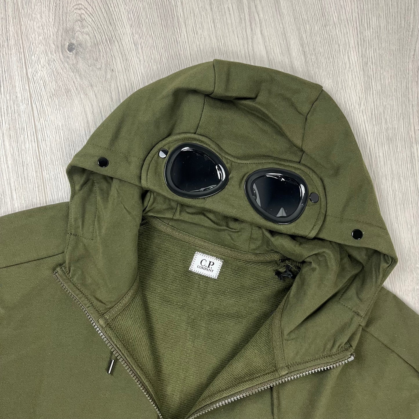 CP Company Raised Fleece Goggle Hoodie - Ivy Green