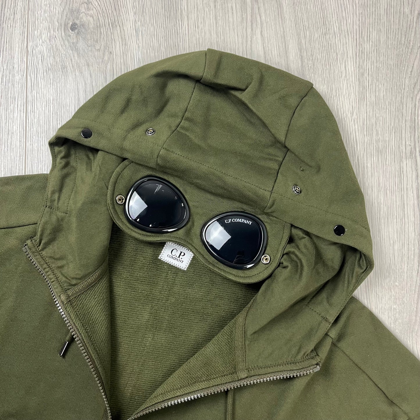 CP Company Raised Fleece Goggle Hoodie - Ivy Green