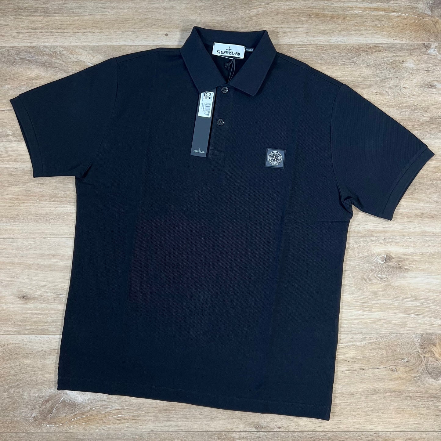 Stone Island Organic Cotton Pique Regular Fit Polo Shirt in Black
